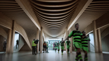 fából készült stadion látványterv